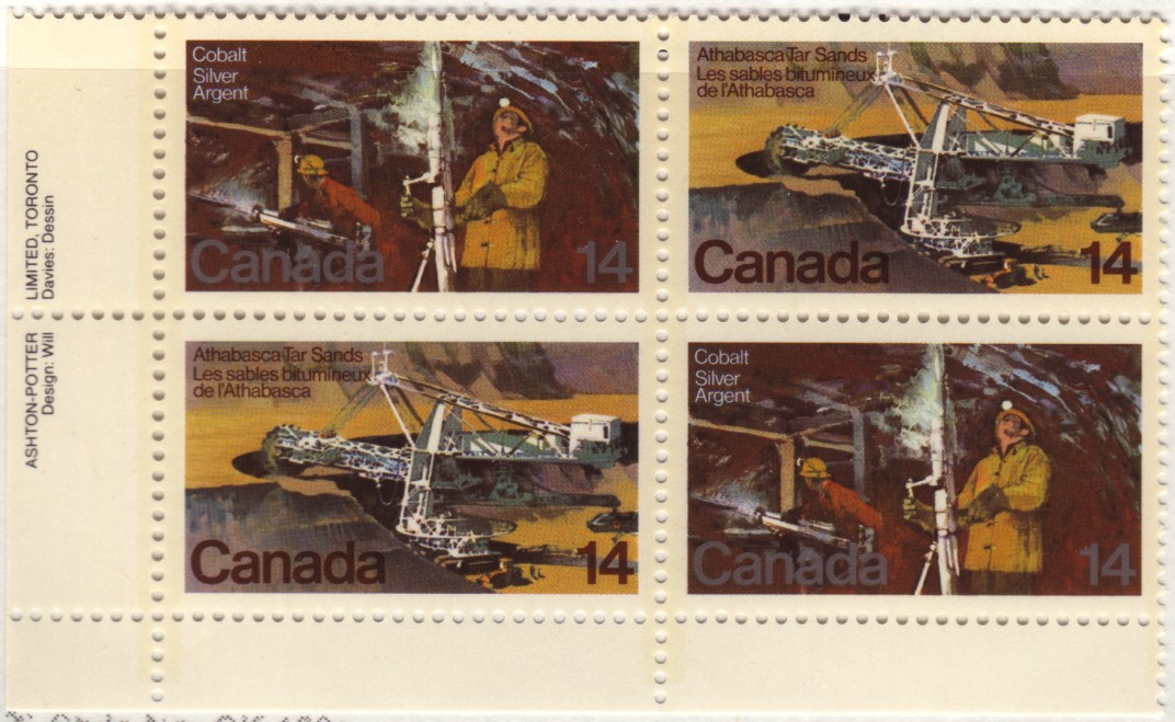 Canada 14 cent Natural Resources Plate block of 4, Mint Never Hinged showing SILVER double Print